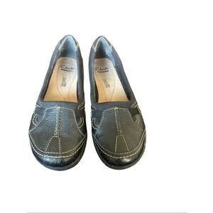 Clark's Womens Black Soft Cushion Evianna Fig Slip On Loafer Flats Size 7.5